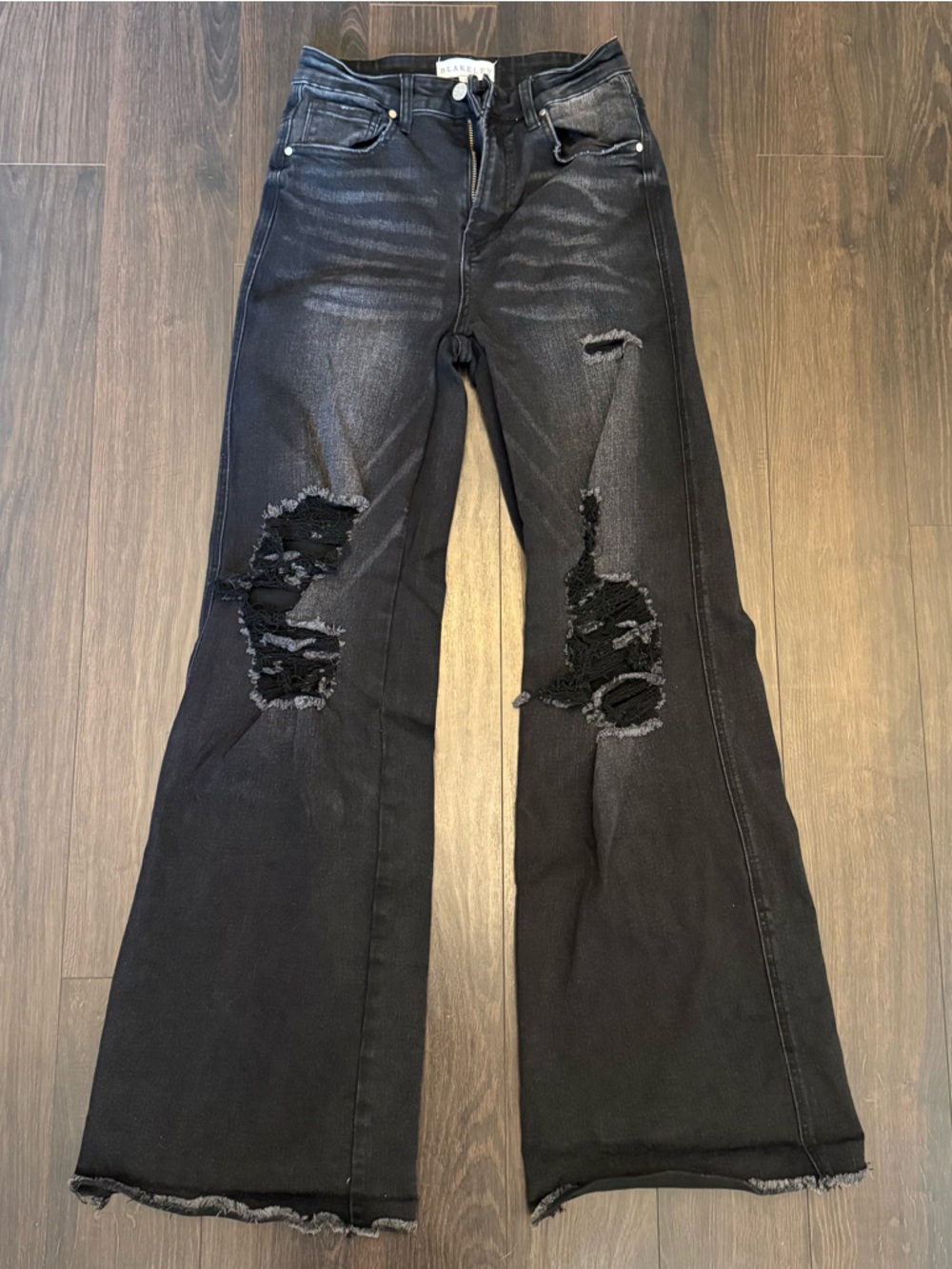 Blakeley Black Distressed Wide Leg Flare Jeans - Size 5
